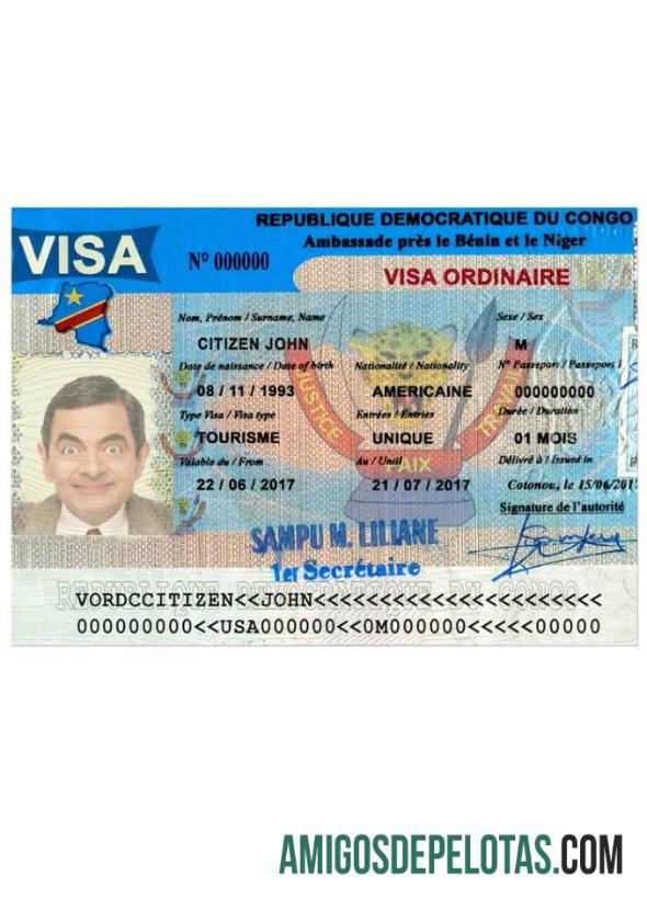 Visto de turista para o CONGO modelo